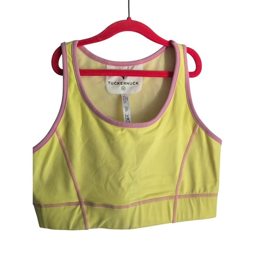 TUCKER NUCK Medium Yellow Active Crop‎ Top Pink Trim Athleisure Tank